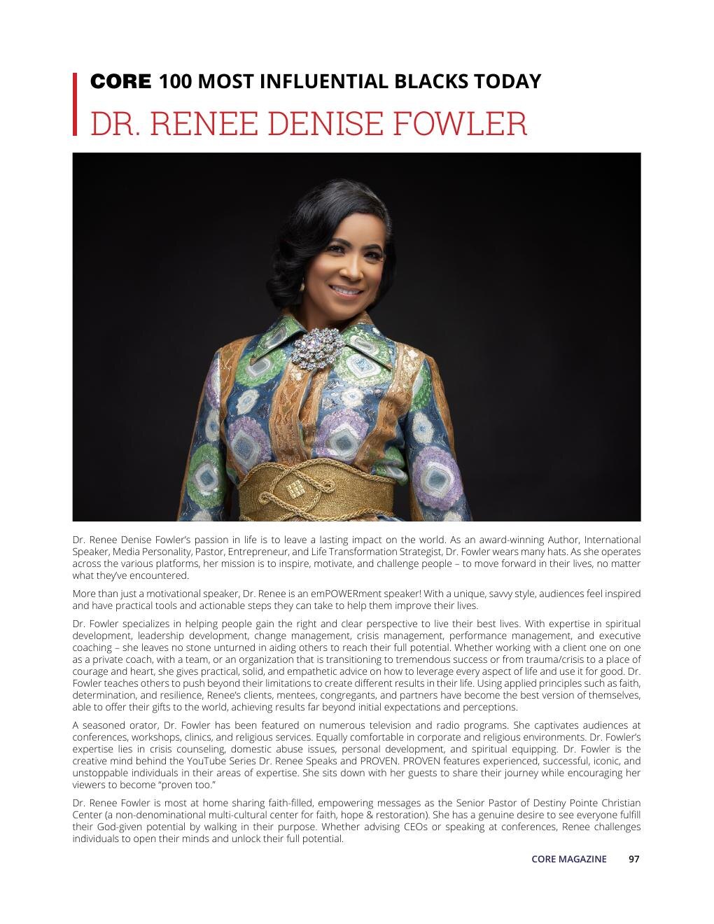 Dr. Renee Denise Fowler profile in CORE Magazine